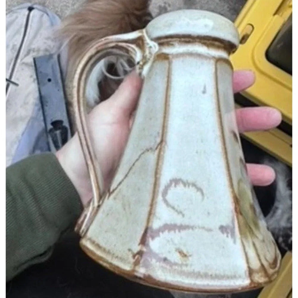 Large‎ Hand-Painted Stoneware Cheese, Pepper, Dried Herb Shaker Rustic w/ Handle
